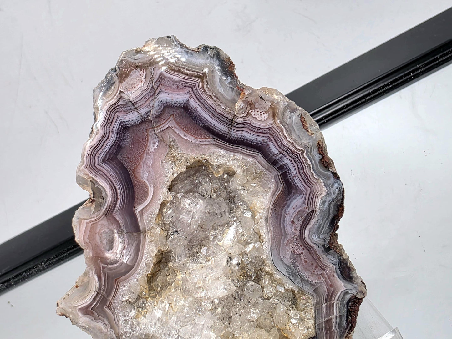 Mexican Agate Geode highlighting bold natural patterns.