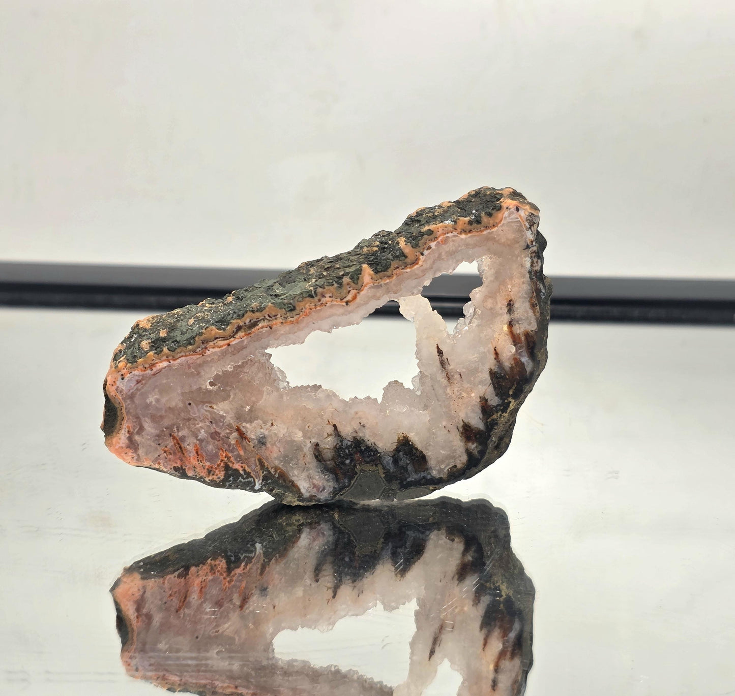 Moroccan Pink Agate polished slice stone, natural swirls.
