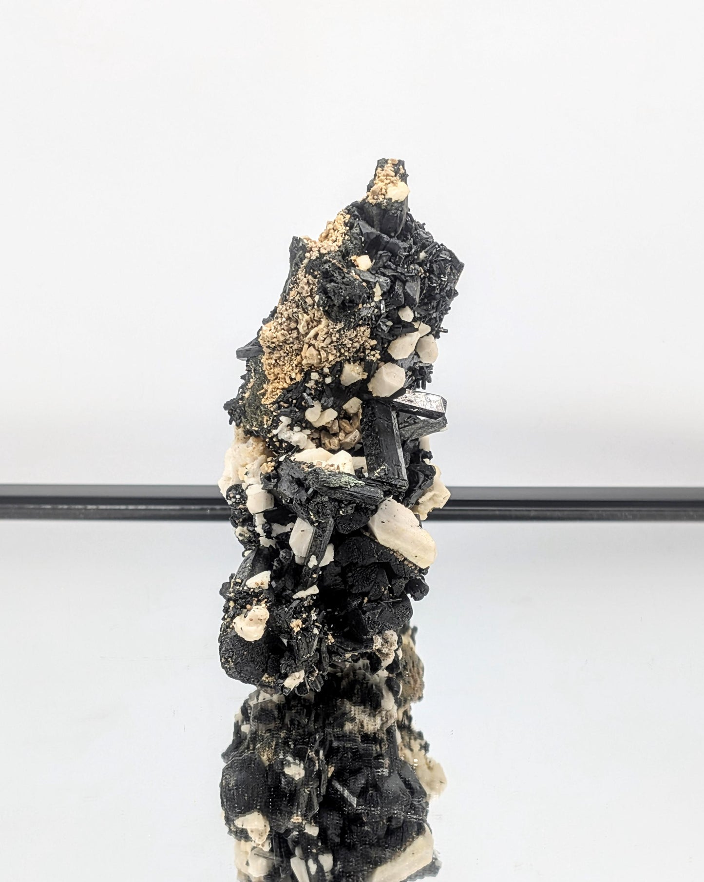 Unique natural formation of Aegirine and Smoky Quartz on Orthoclase.