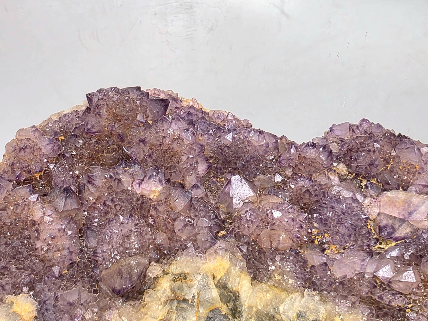 Natural Cactus Quartz crystal cluster with violet hues.