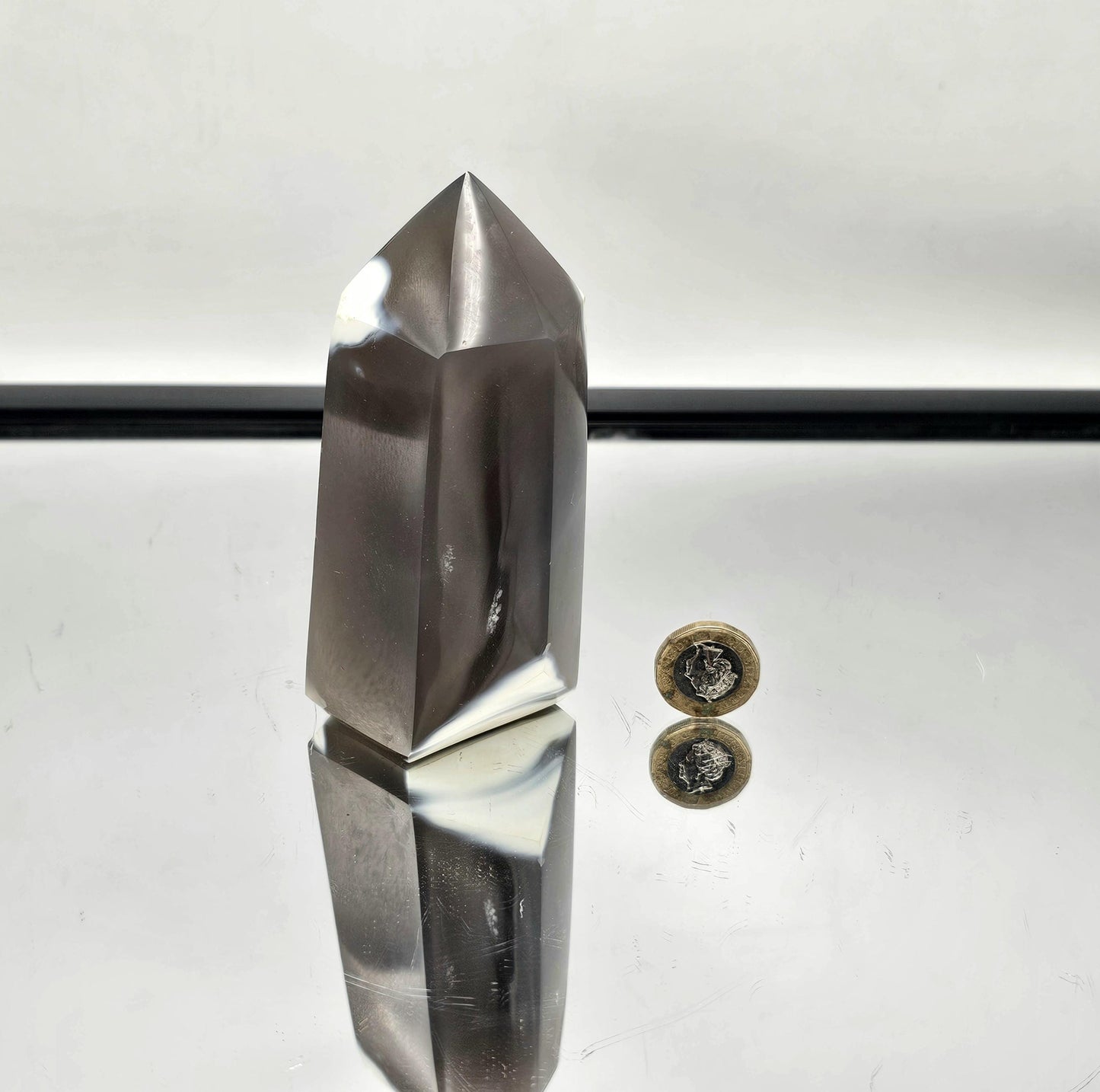 Collector's Orca Agate tower with blue and white patterns.