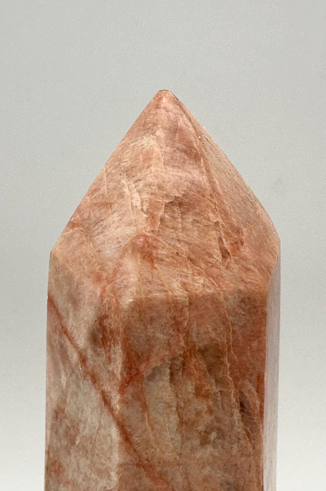 polished peach moonstone crystal tower display