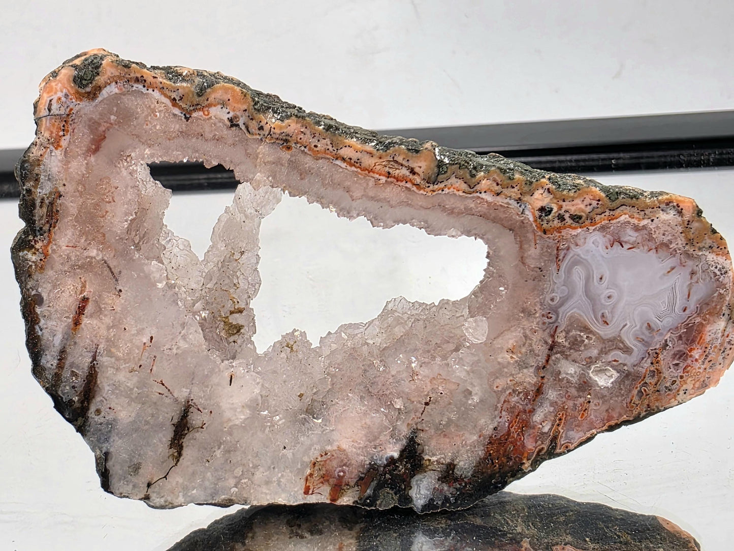 Pink Agate polished slice crystal sourced from Morocco.