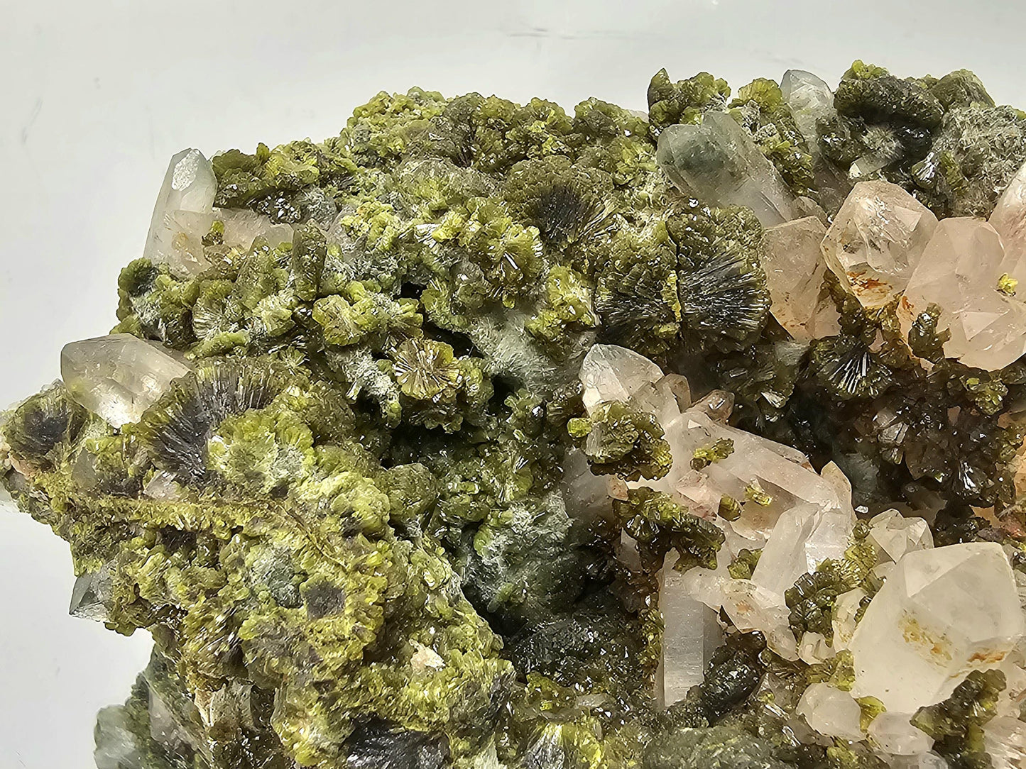 Vibrant pistachio-green Forest Epidote Quartz crystal, Morocco origin.