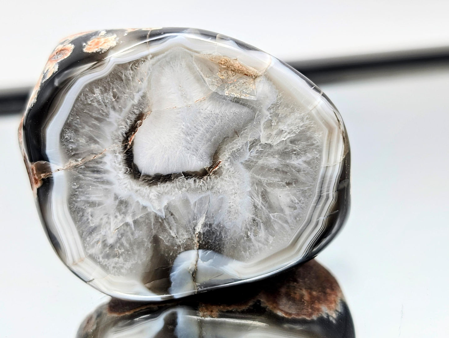 Elegant polished black agate crystal pair from Malawi.