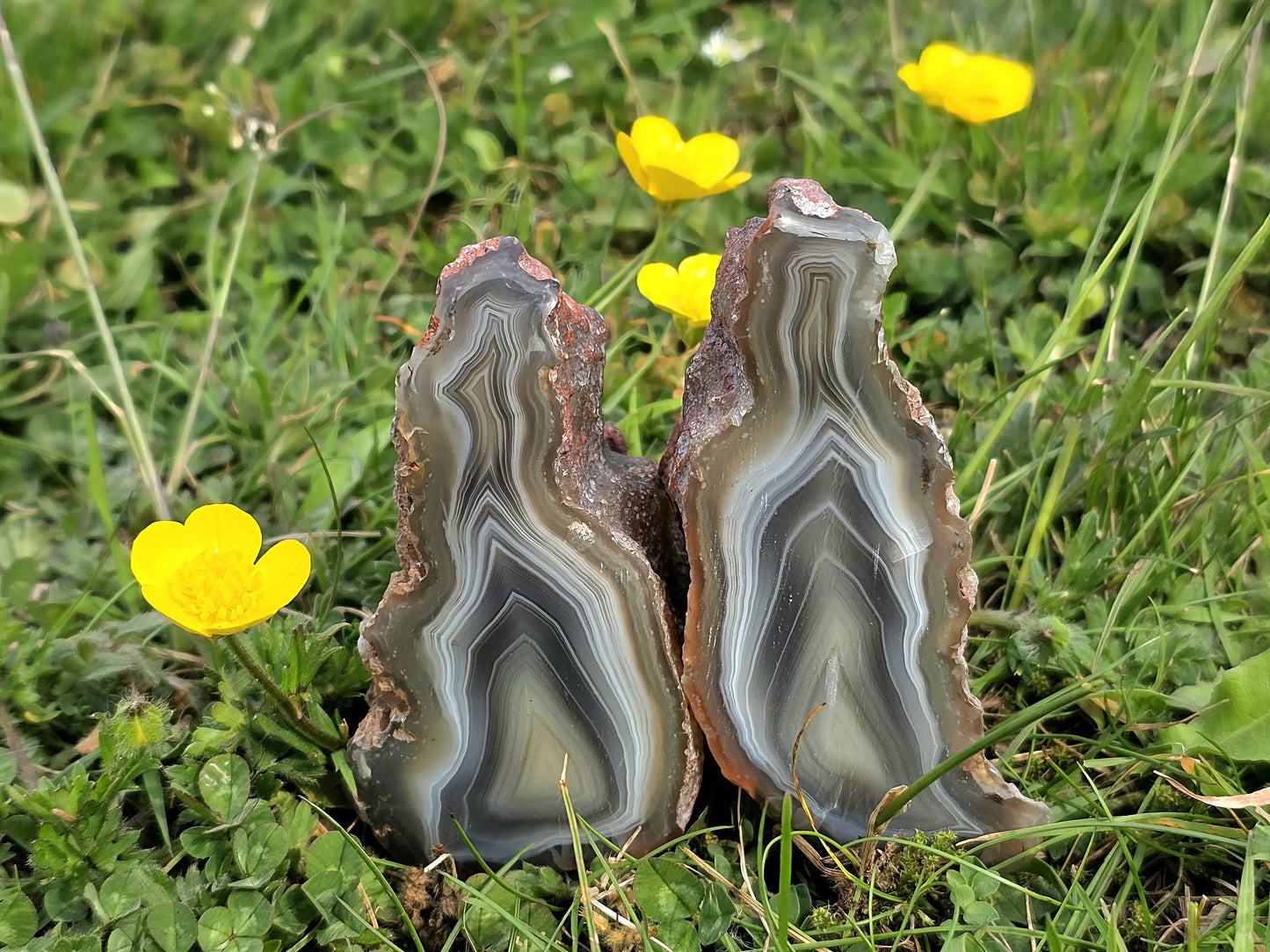olished black and grey agate crystals with unique banding