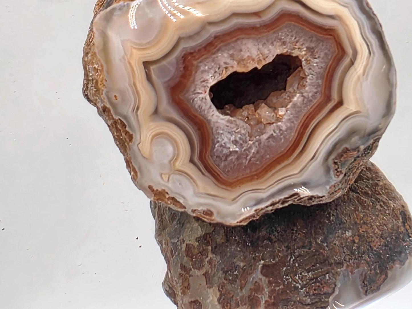 Polished crystal rare Malawi Agate geode collector’s piece.