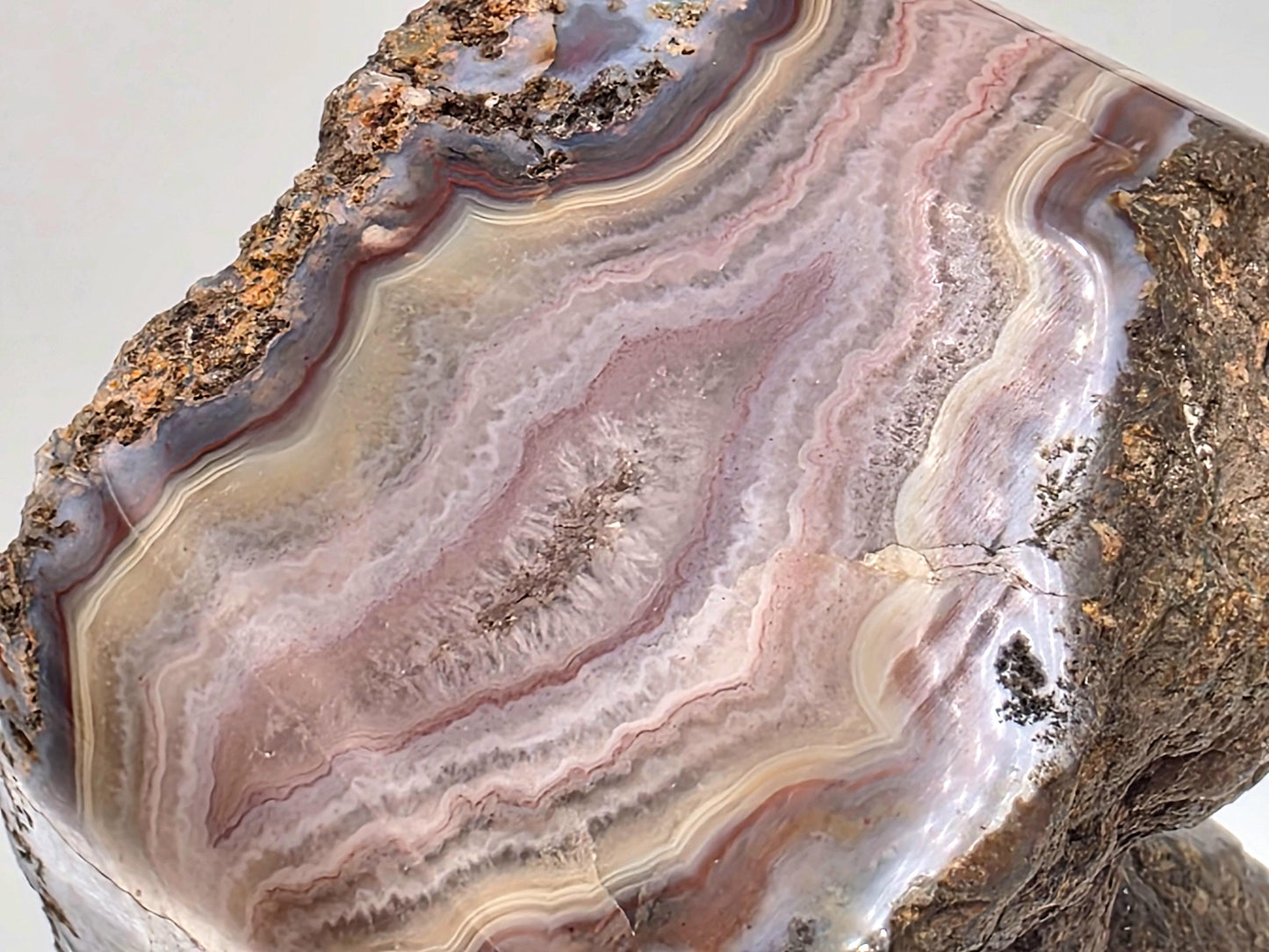 Polished large Malawi Agate crystal specimen.