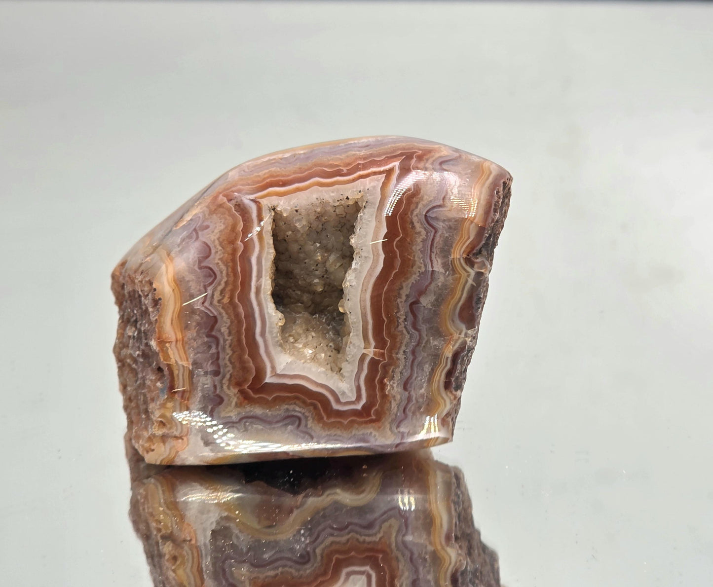 Polished Malawi Agate geode collector’s specimen.
