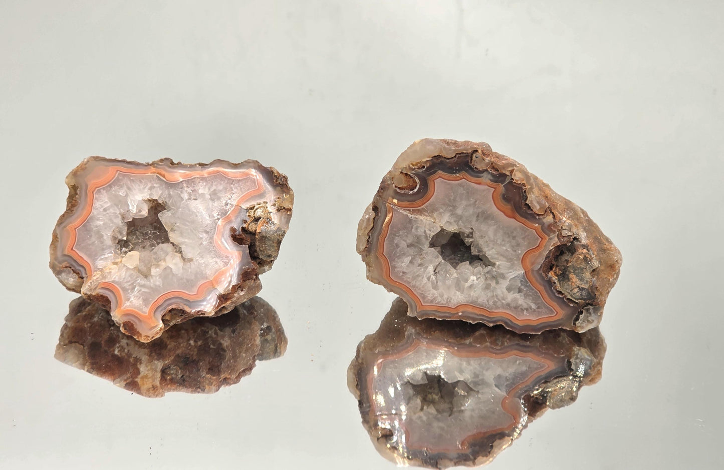 Polished Malawi Agate geode pair collector’s crystals.