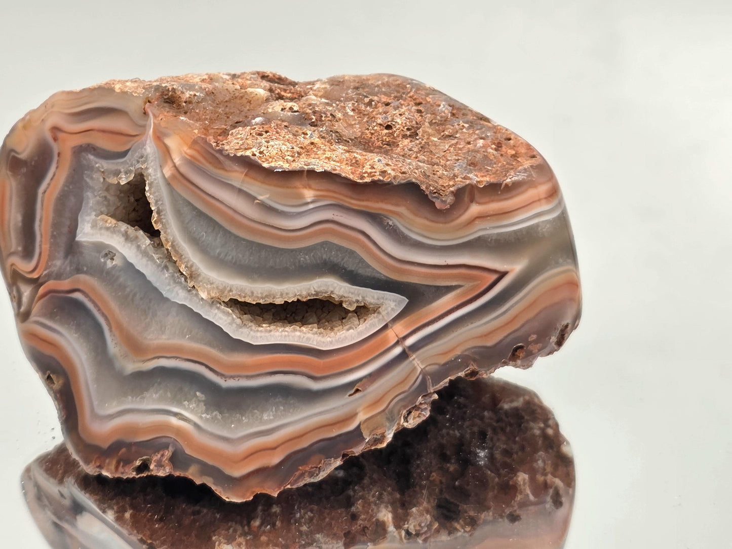 Polished premium Malawi Agate geode collector’s specimen.