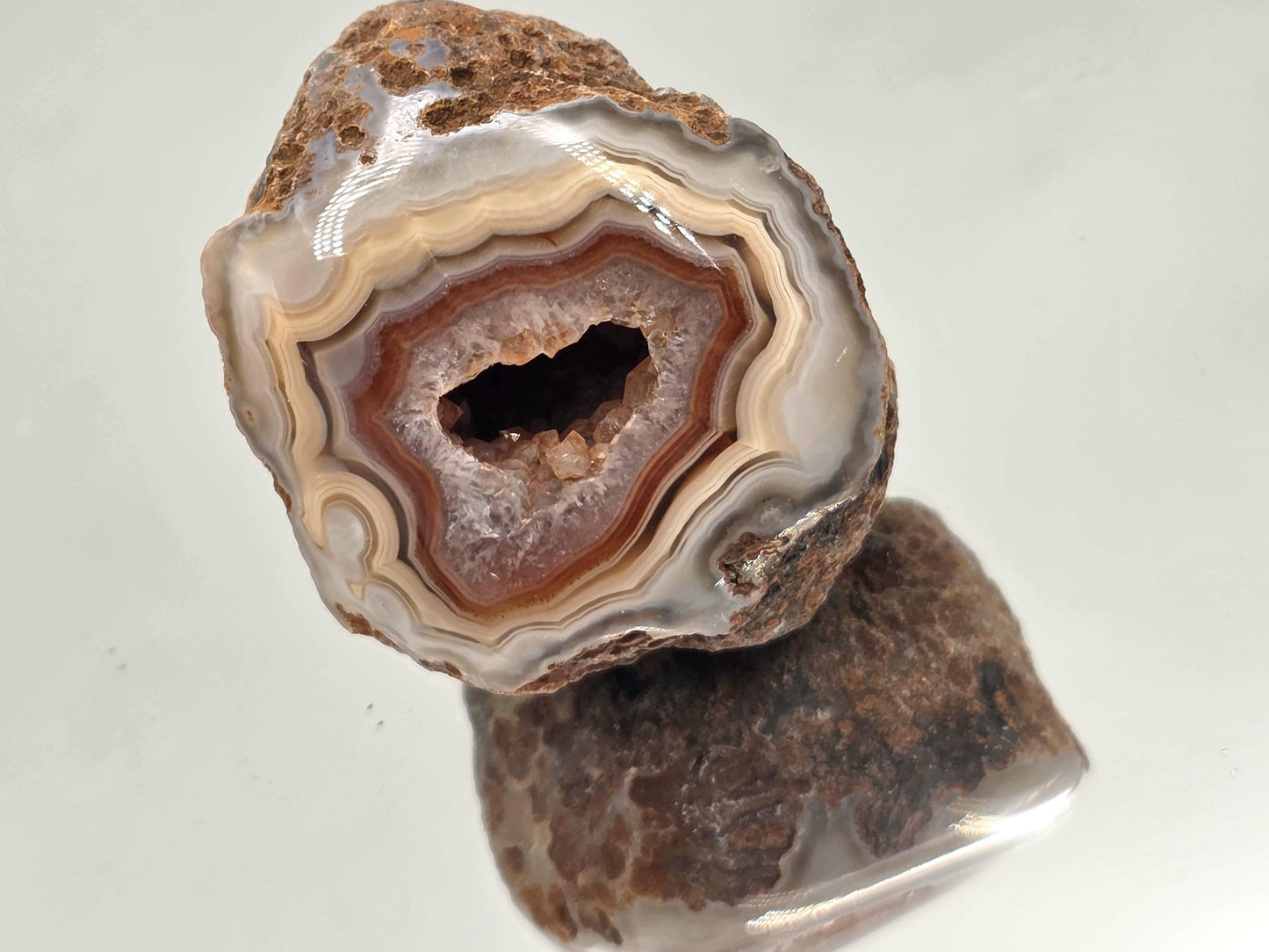 Polished rare Malawi Agate geode collector’s specimen.