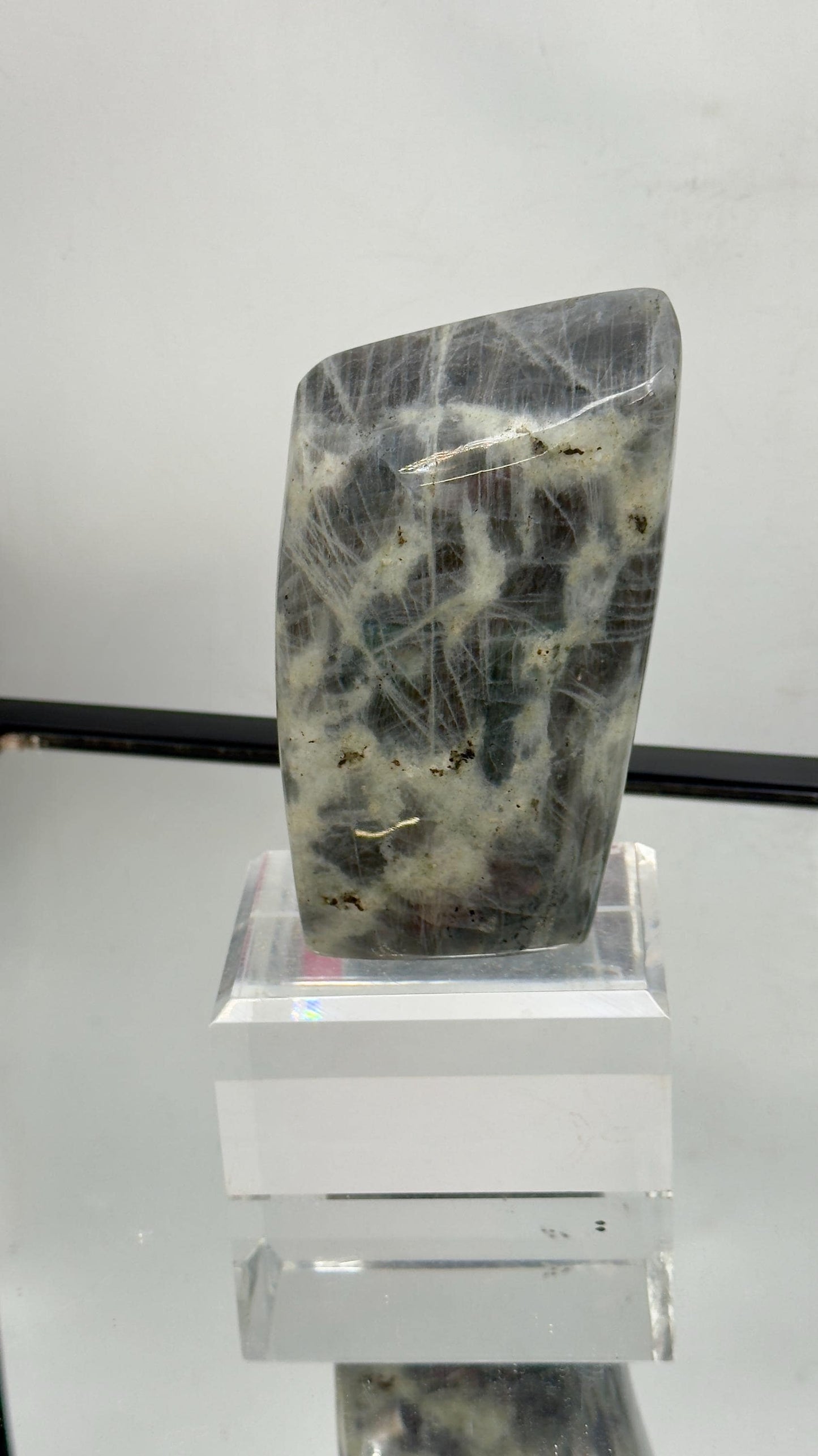 Decorative purple Labradorite crystal statement piece ideal for luxury home décor or spiritual collections.