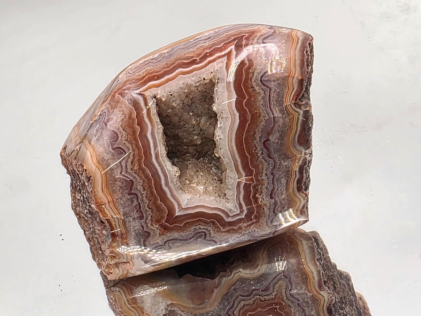 Rare polished Malawi Agate large geode crystal.
