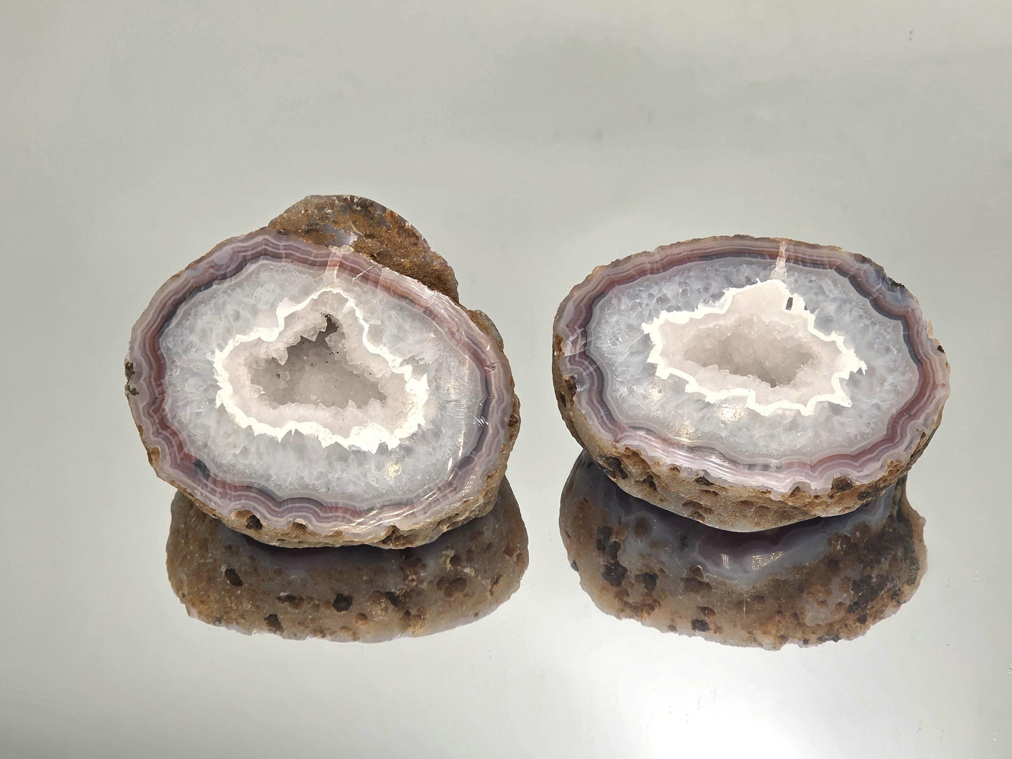 are vibrant polished Malawi Agate geode pair collector’s stone.