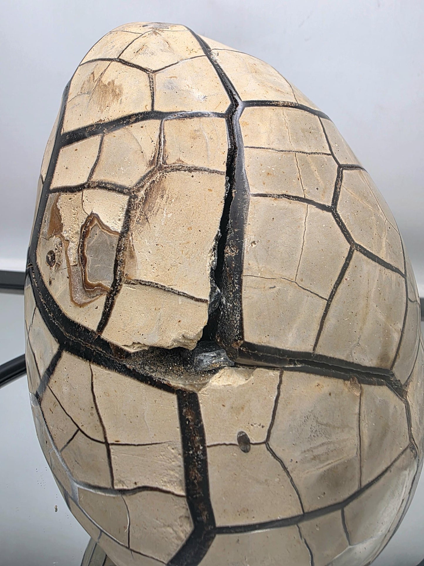 Septarian crystal egg with detachable face section.