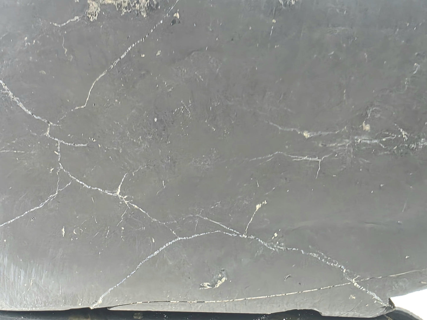 Collector's item: large shungite with distinctive pyrite inclusions.