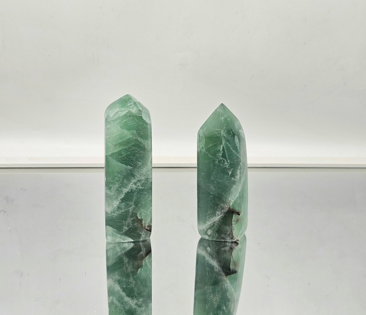 small green fluorite crystal towers