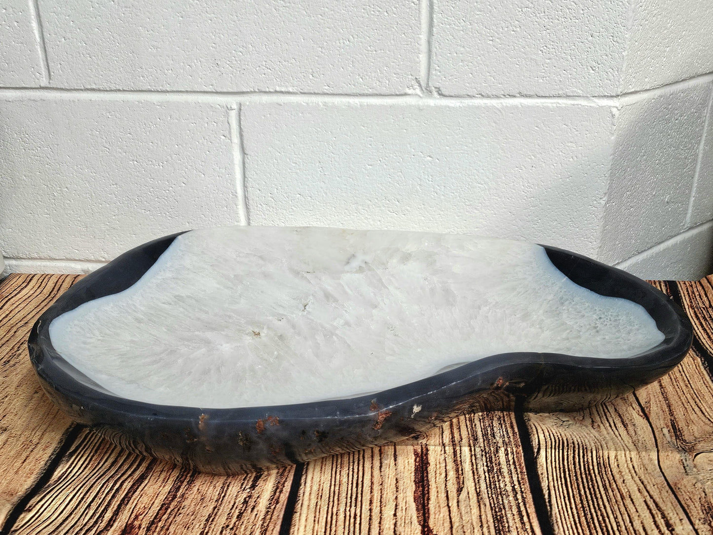 Statement crystal bowl crafted from natural blue agate and quartz