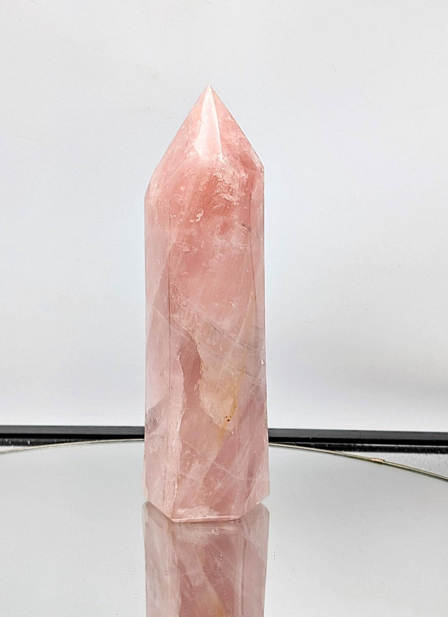 Statement Pink Rose Quartz Prism, a polished crystal perfect for decor.