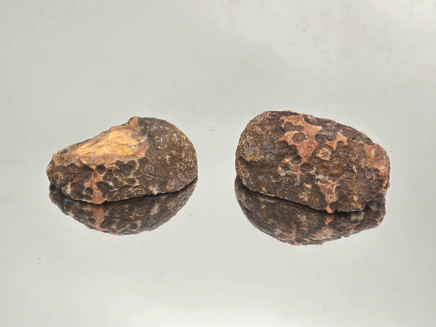 Unique Malawi Agate polished geode matching pair.