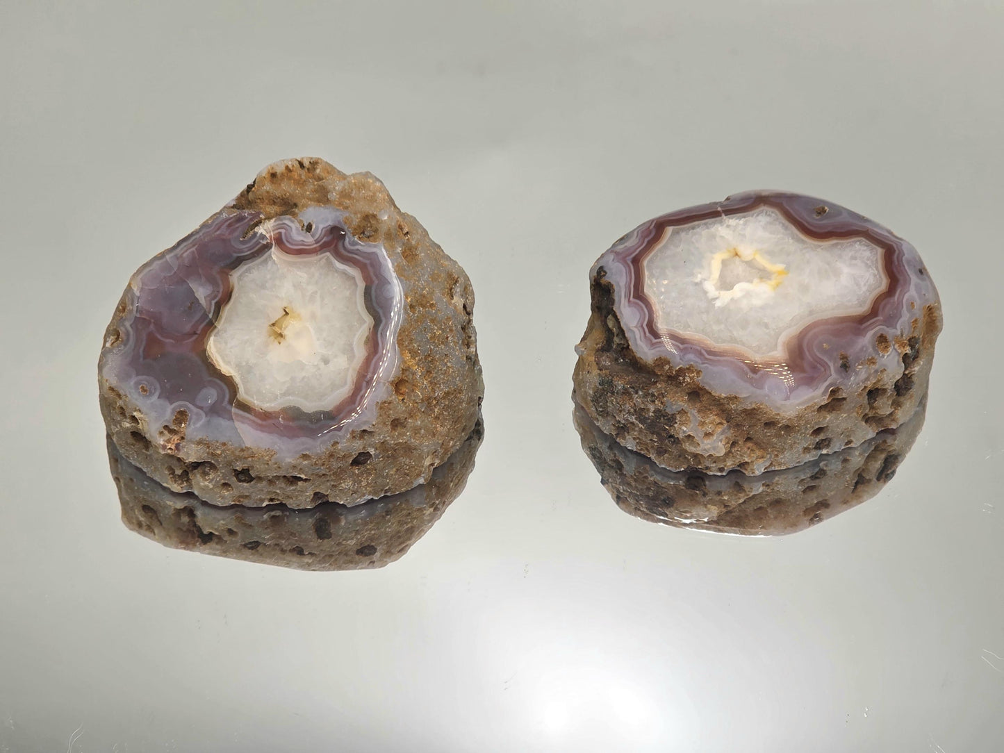 Unique vibrant Malawi Agate polished geode crystal pair