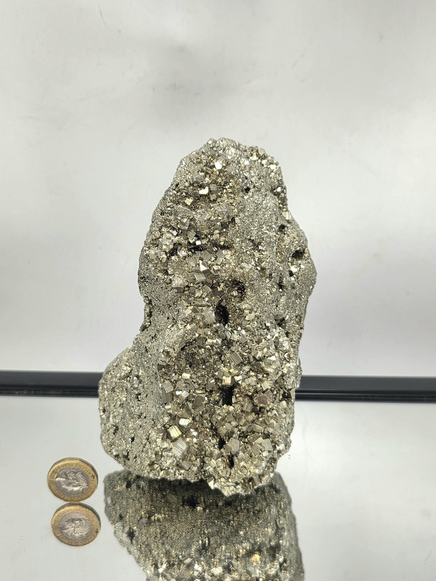 Metallic very large Pyrite cluster crystal specimen.