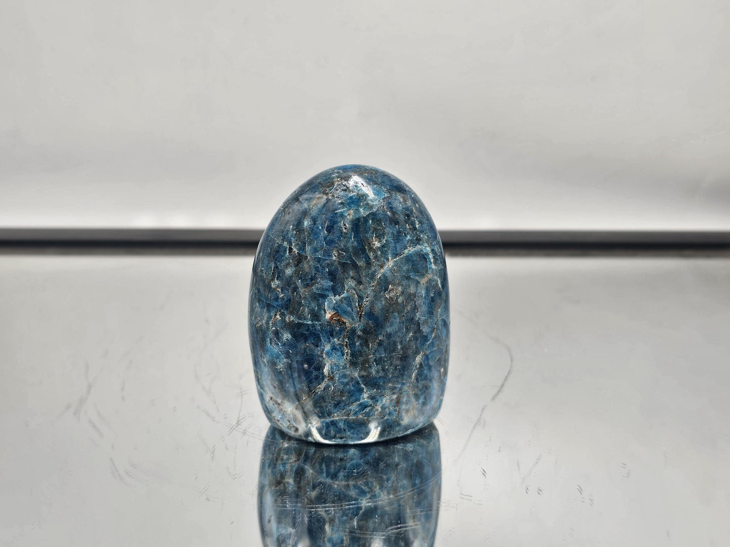 Vibrant Blue Apatite freeform crystal for elegant display or crystal collections.