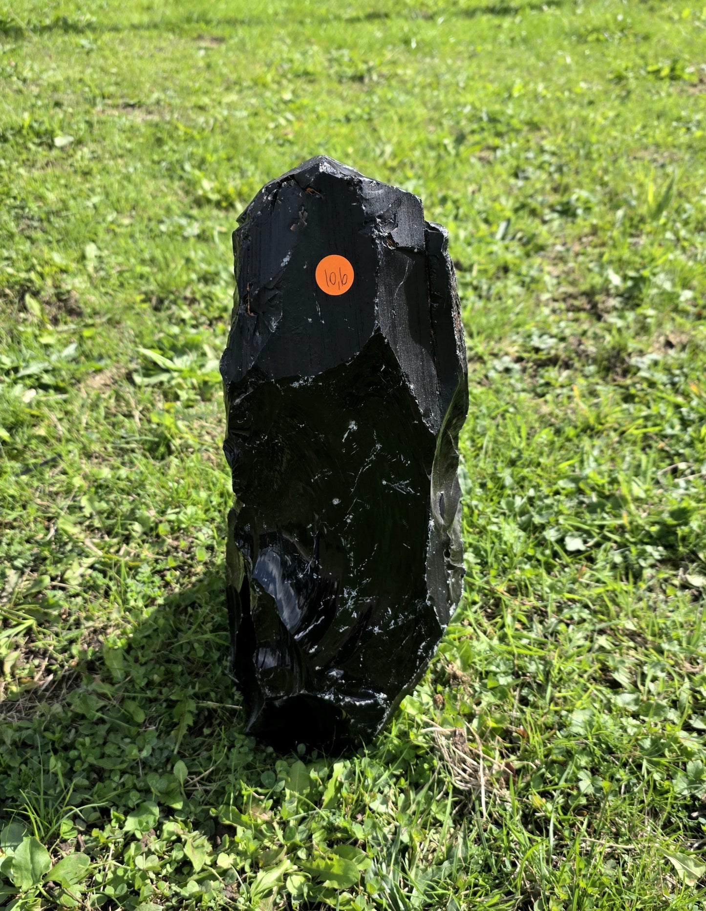 XL volcanic Obsidian crystal raw freestanding display.