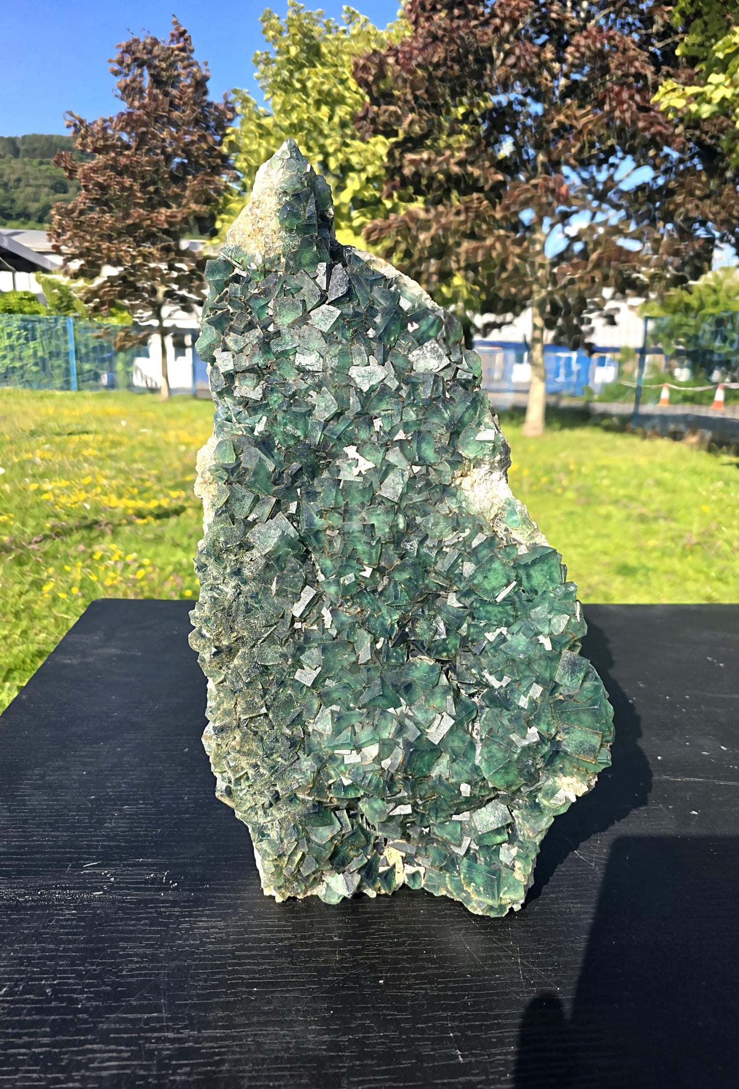Extra large Madagascan Green Fluorite crystal with rich colour.