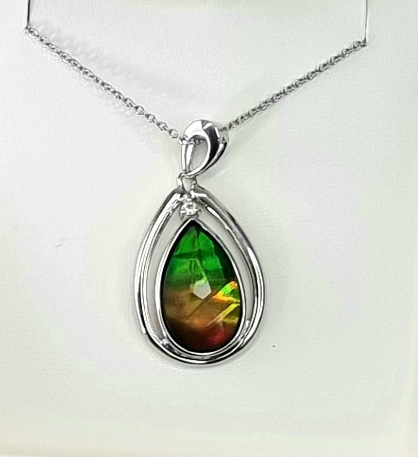 Ammolite Crystal Silver Necklace