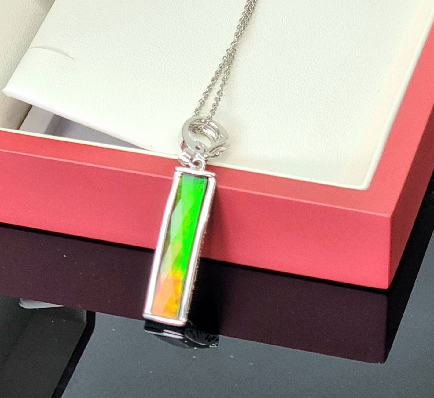 Luxury Ammolite Crystal Silver Necklace