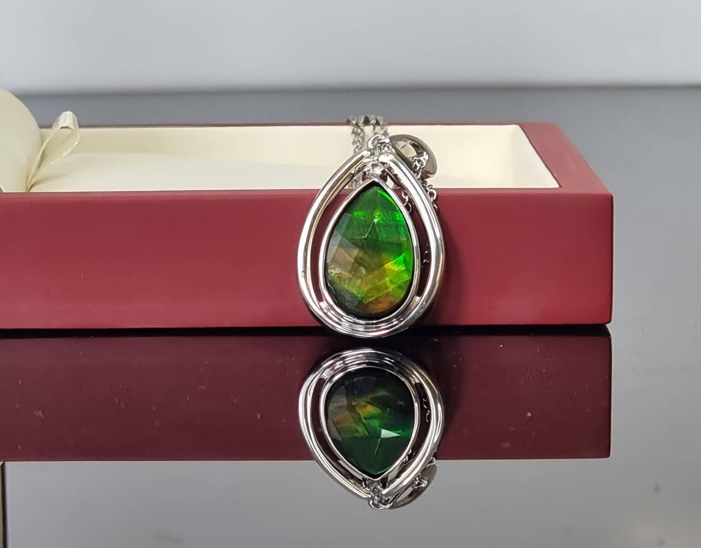 Ammolite Crystal Silver Necklace