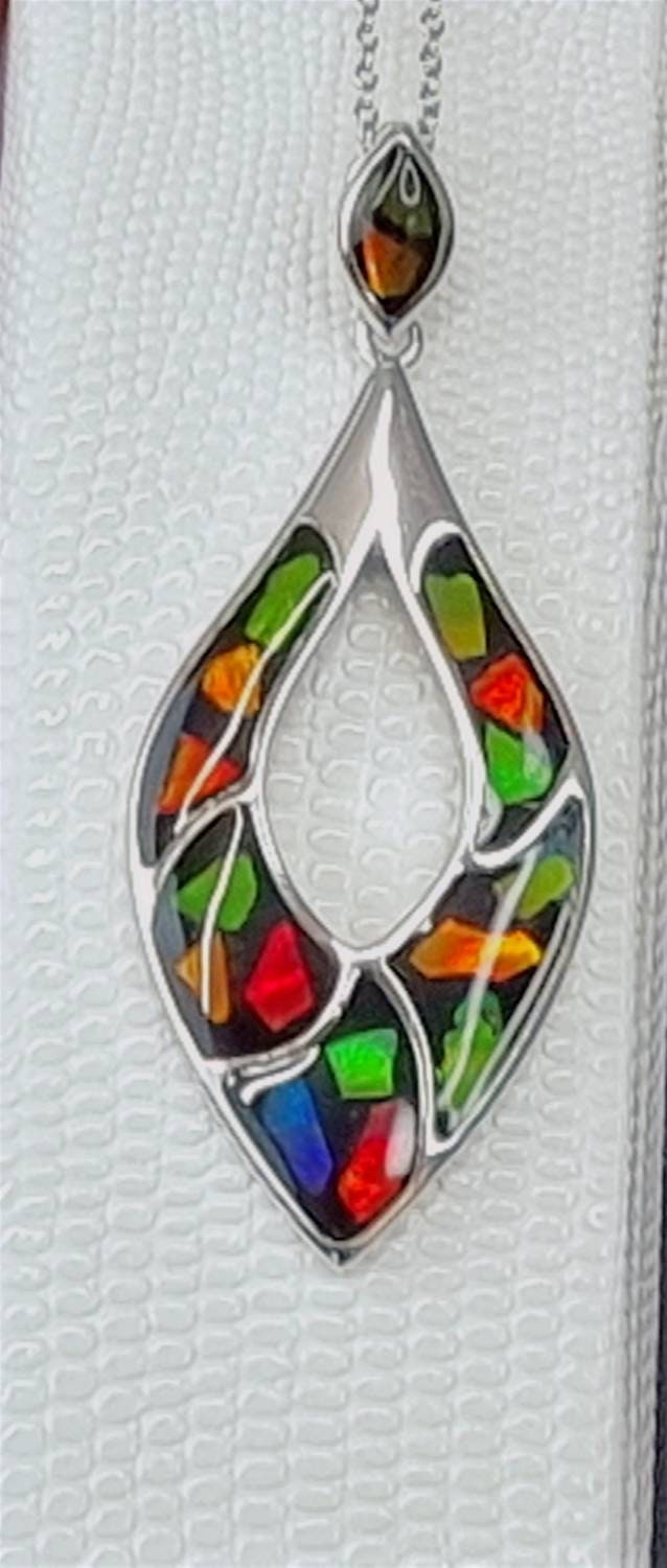 Ammolite Crystal Silver Necklace