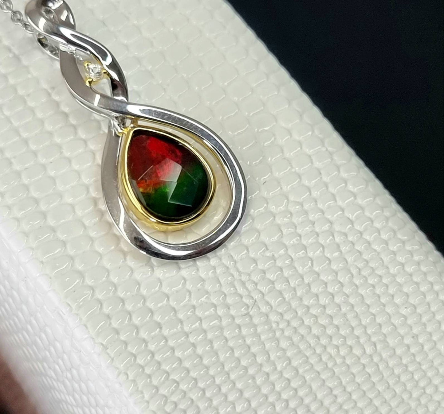 Ammolite Crystal Silver Necklace