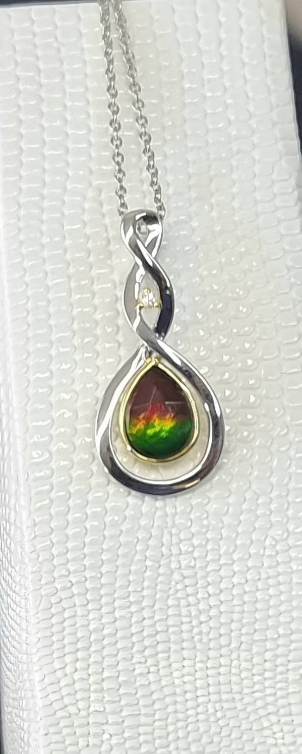 Ammolite Crystal Silver Necklace