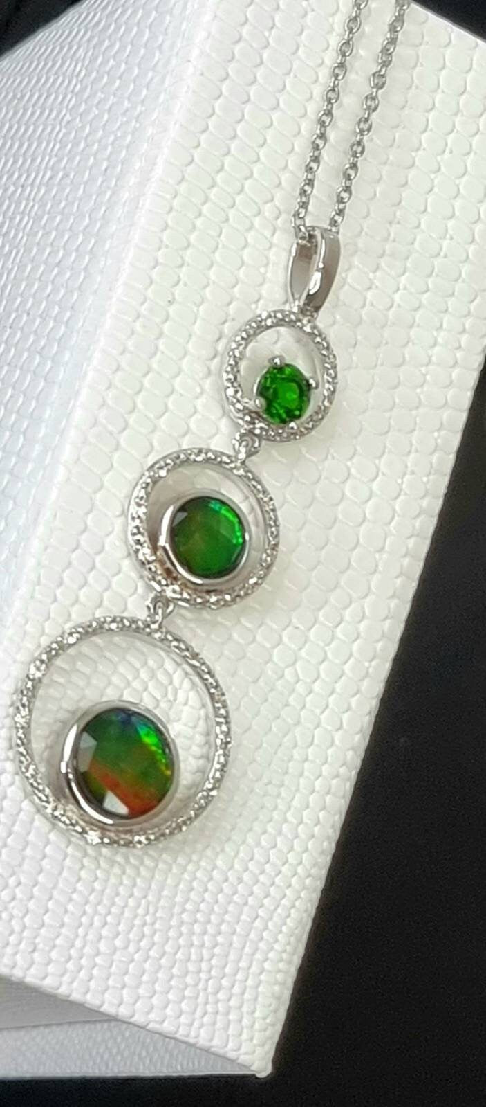 Ammolite Crystal Silver Necklace