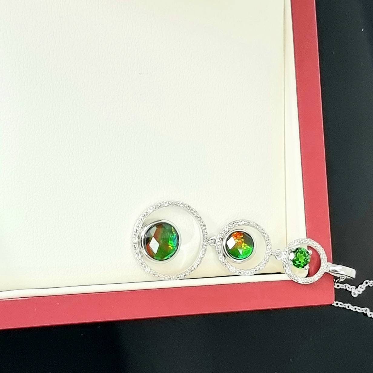 Ammolite Crystal Silver Necklace