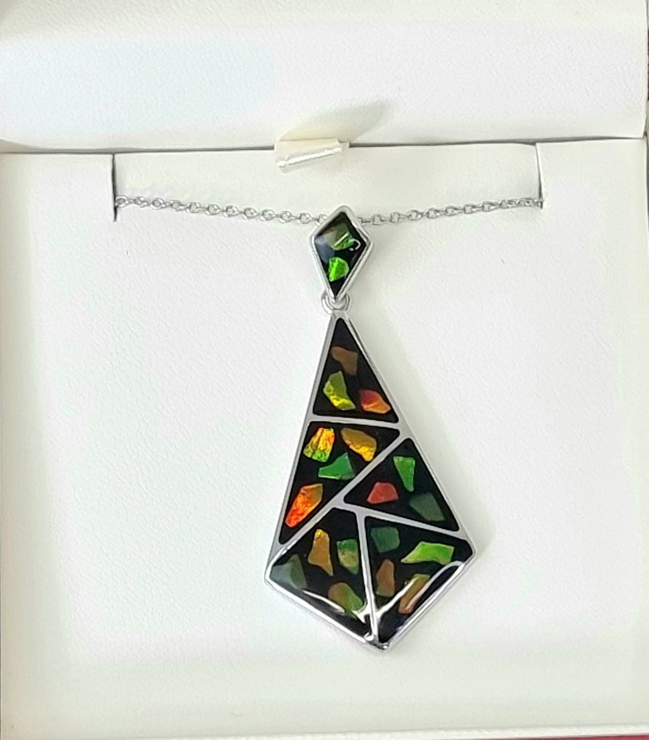Ammolite Crystal Silver Necklace