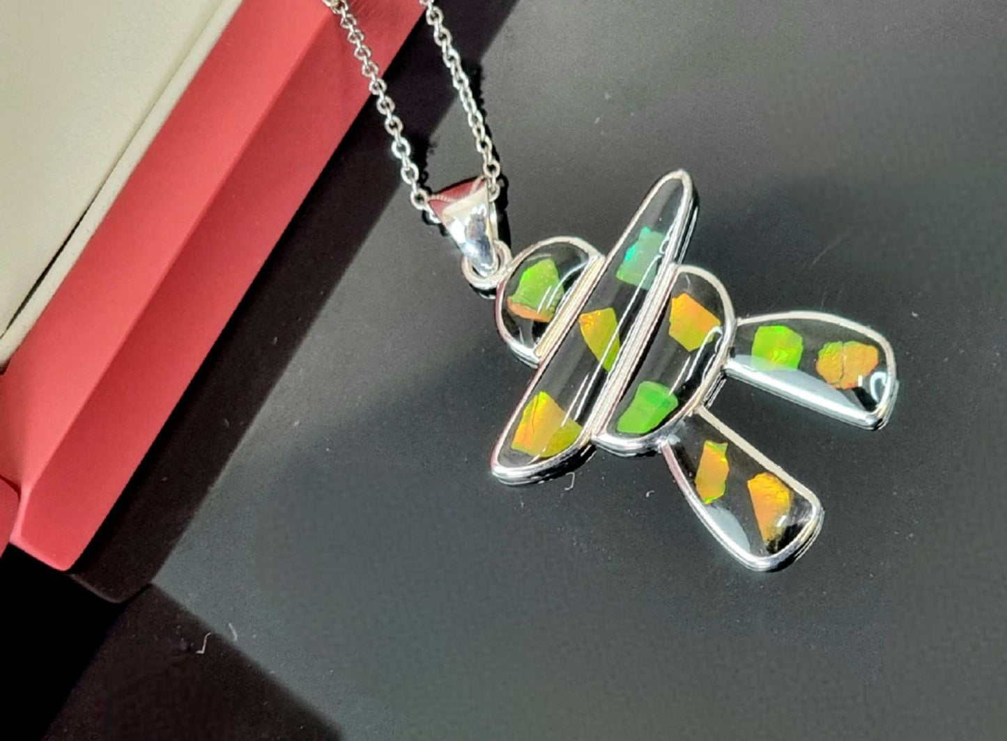 Ammolite Crystal Silver Necklace