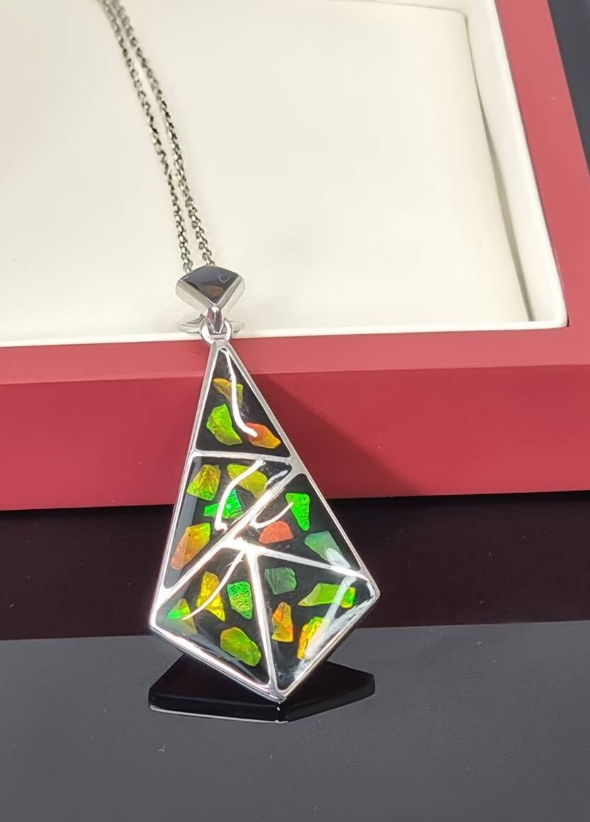 Ammolite Crystal Silver Necklace