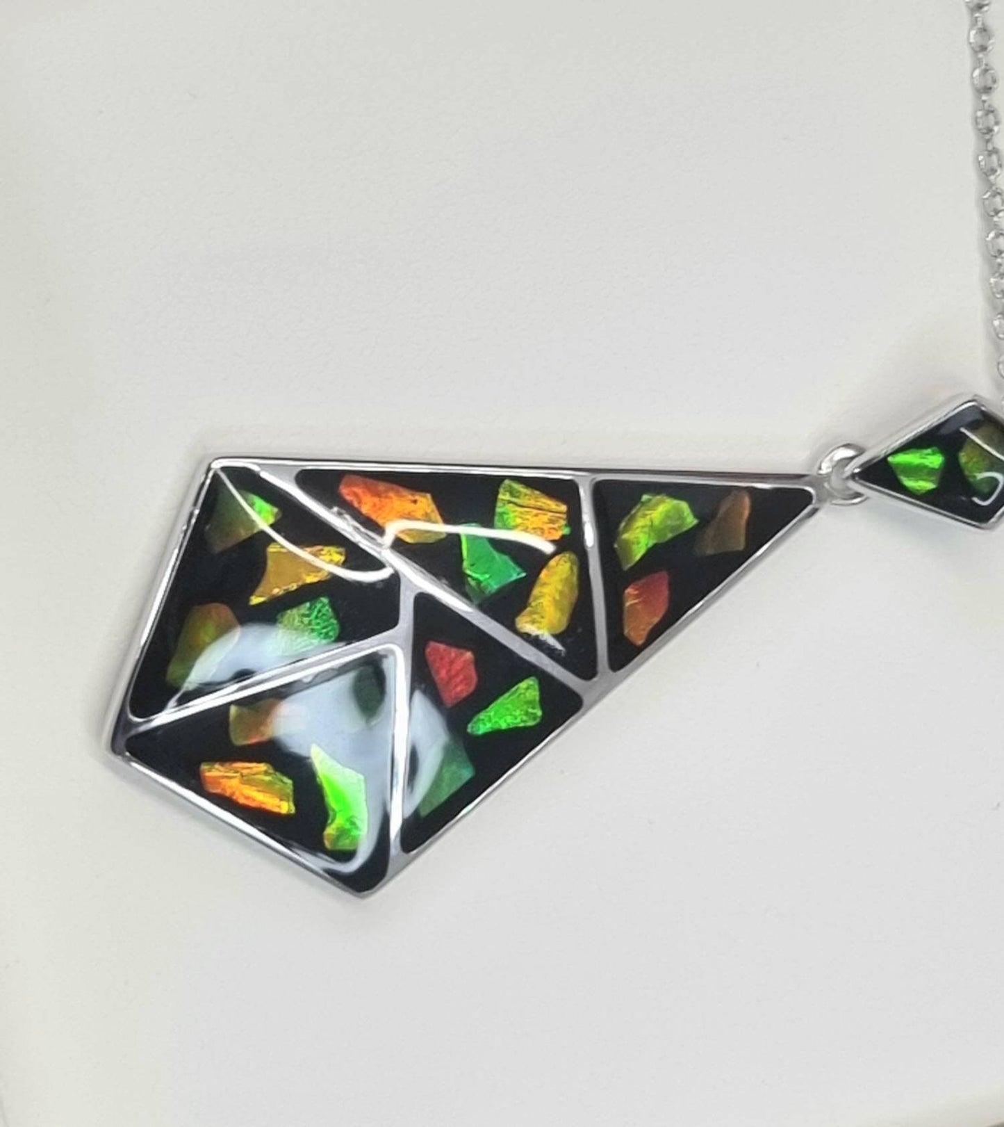 Ammolite Crystal Silver Necklace