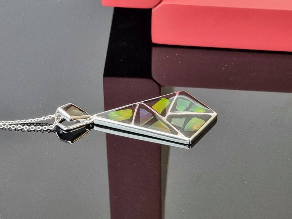 Ammolite Crystal Silver Necklace