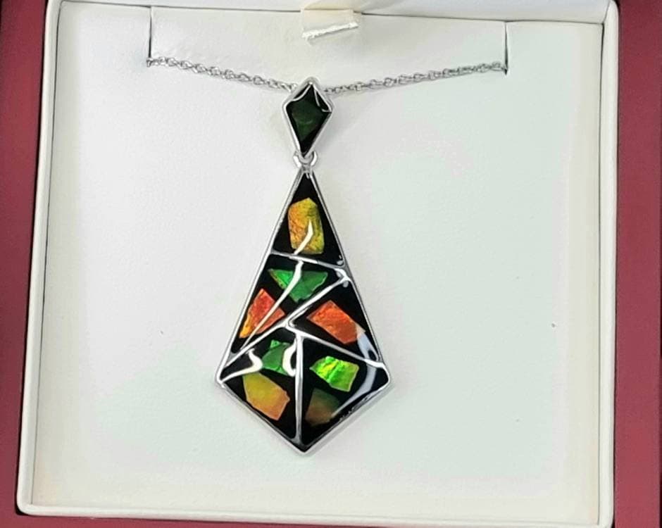 Ammolite Crystal Silver Necklace