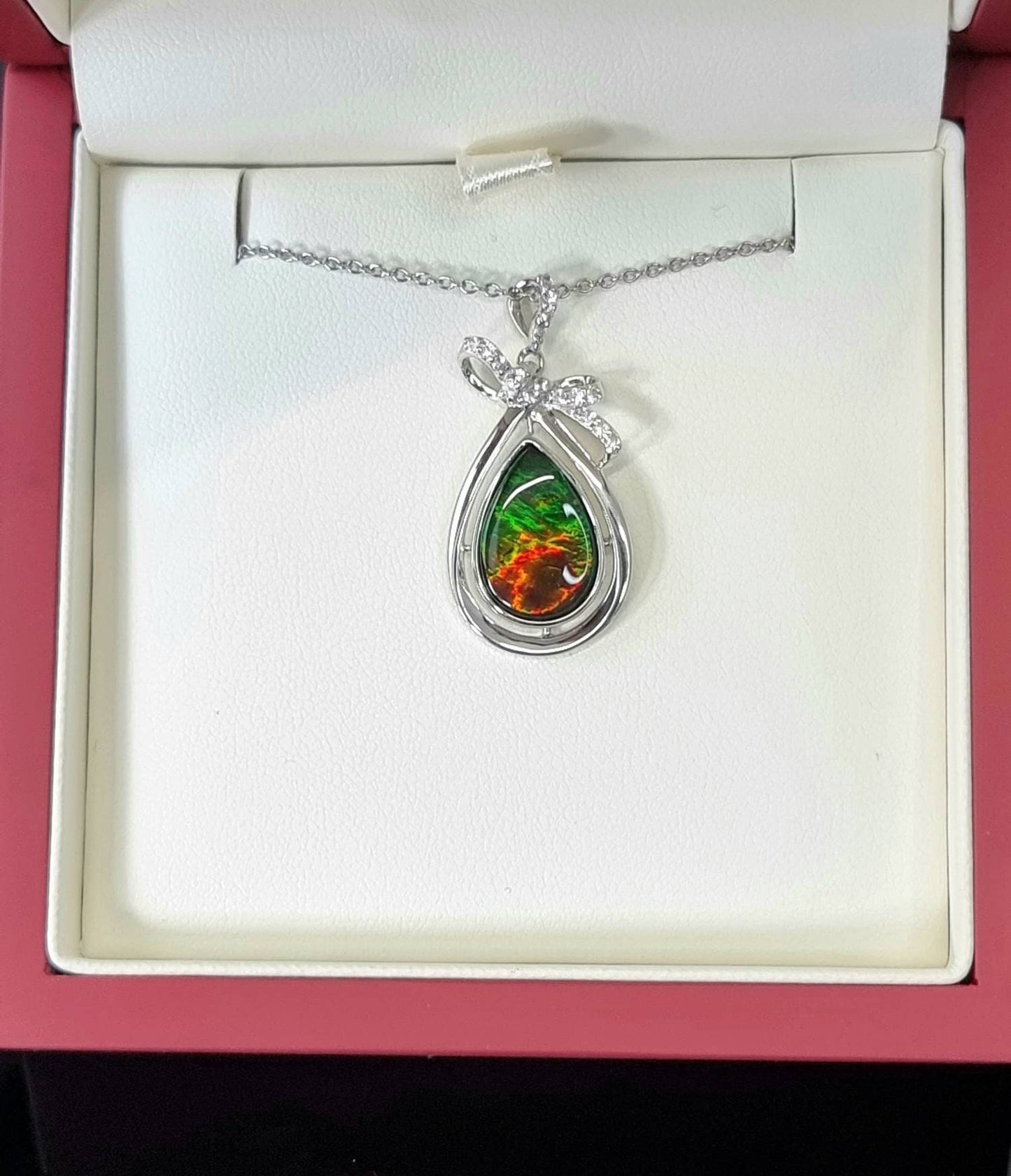 Ammolite Crystal Silver Necklace