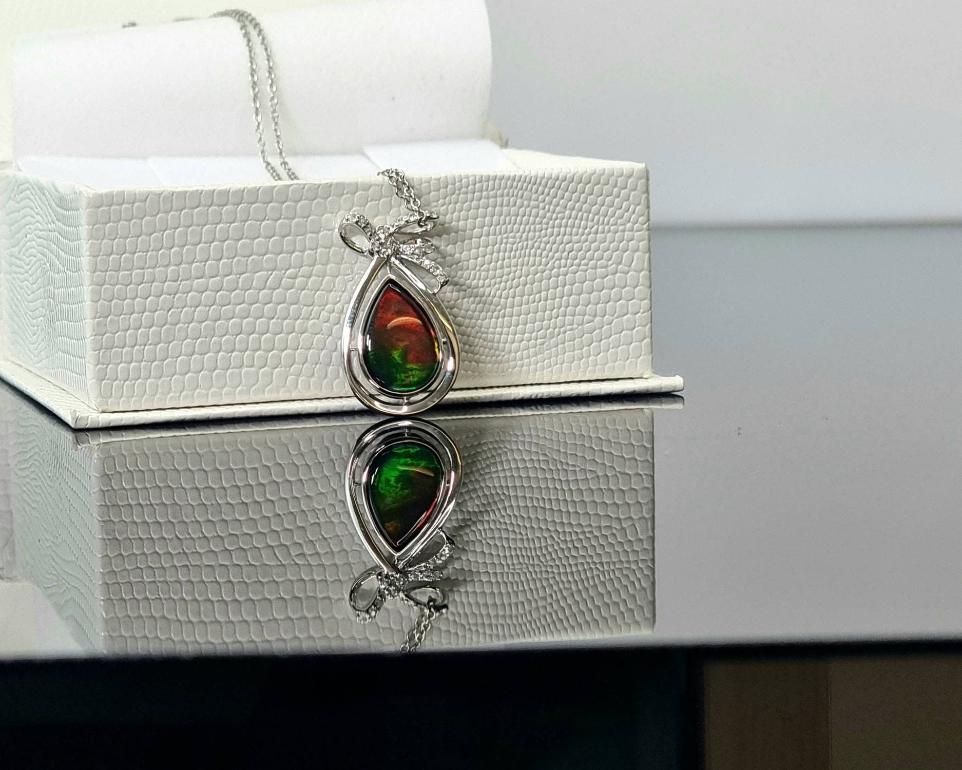 Ammolite Crystal Silver Necklace special gift luxury