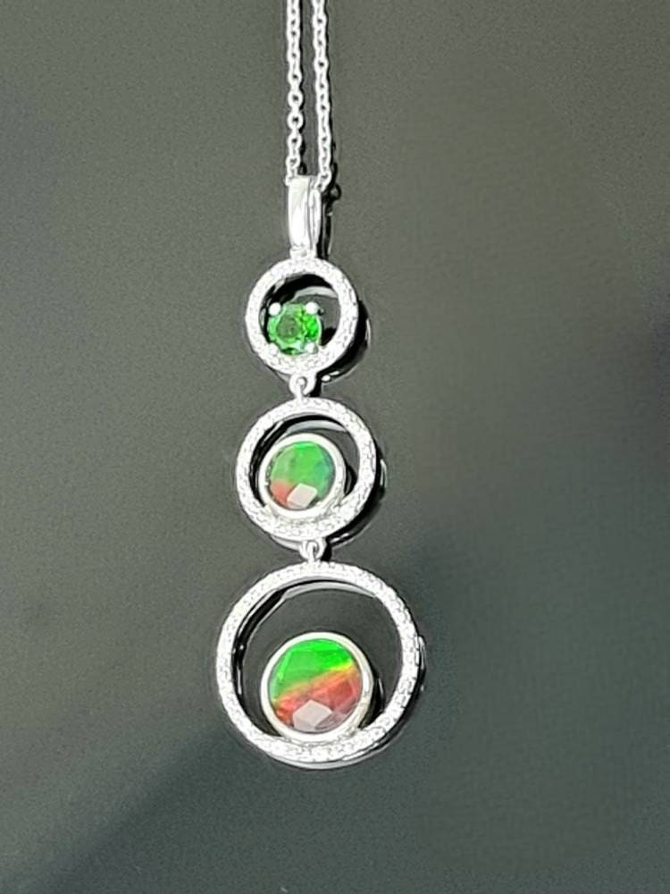Ammolite Crystal Silver Necklace