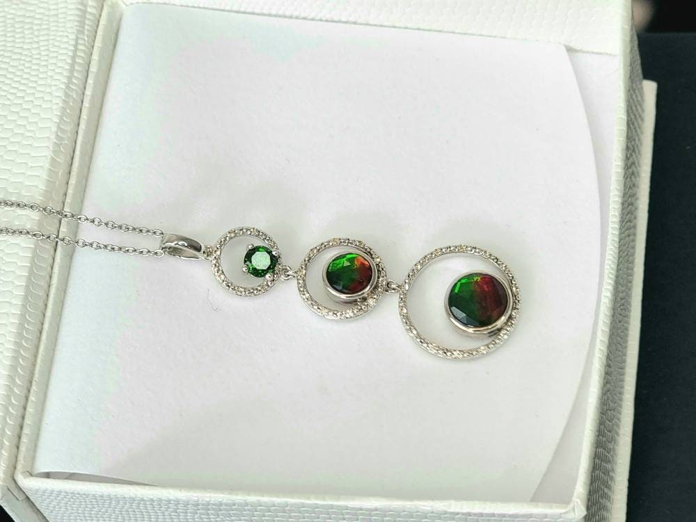 Ammolite Crystal Silver Necklace