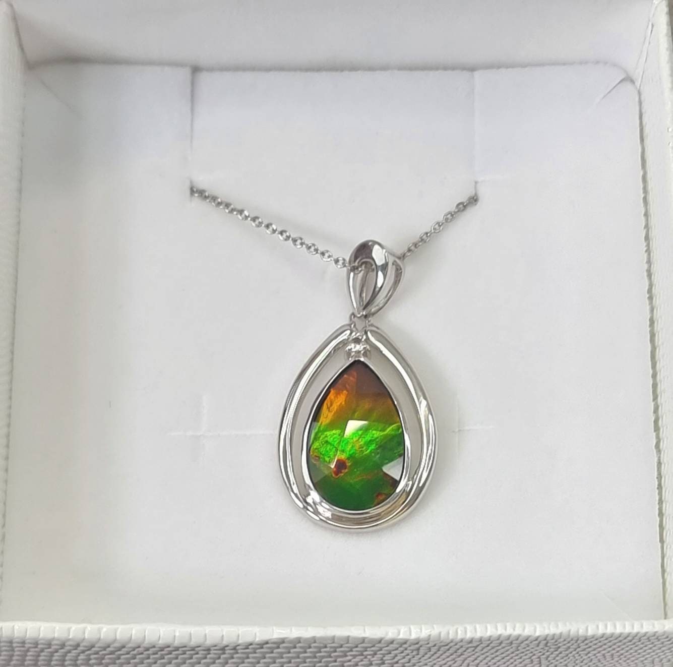 Ammolite Crystal Silver Necklace
