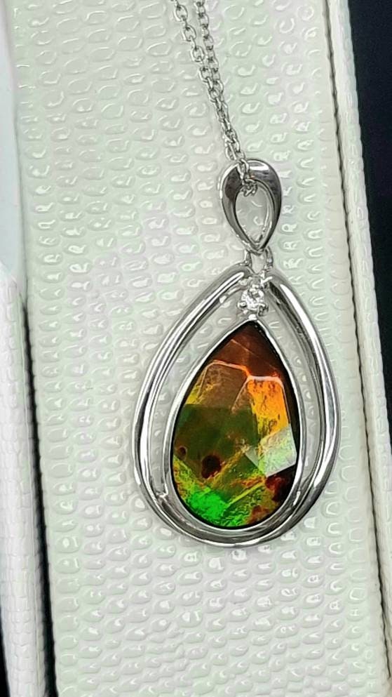 Ammolite Crystal Silver Necklace